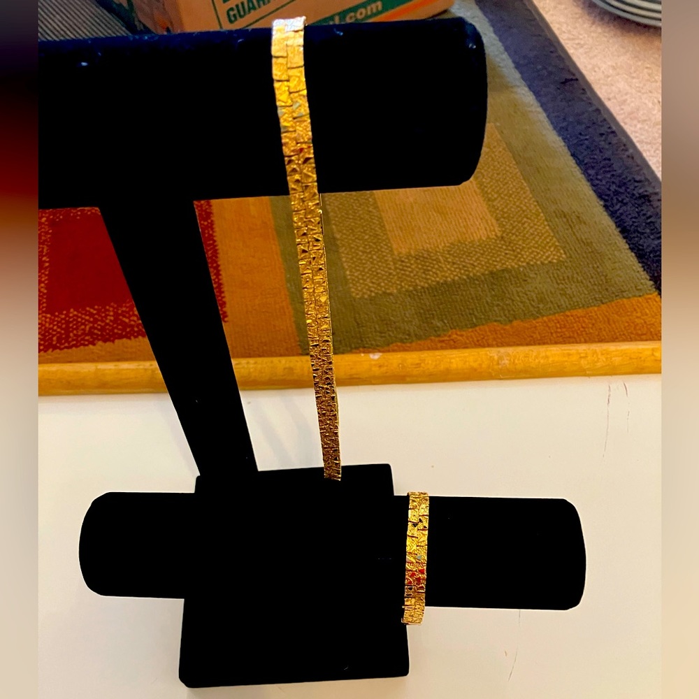Vtg Gold Tone Nugget Style Chain and Matching Bracelet